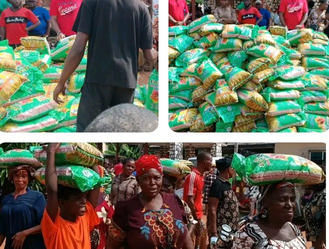 PHOTOS: Anambra Philanthropist Distributes over 600 Bags of Rice to the Indigent to Mark Easter Celebration