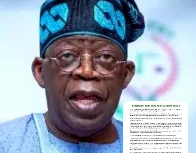 Tinubu Takes Decisive Actions over Killing of Nigerian Soldiers in Abia